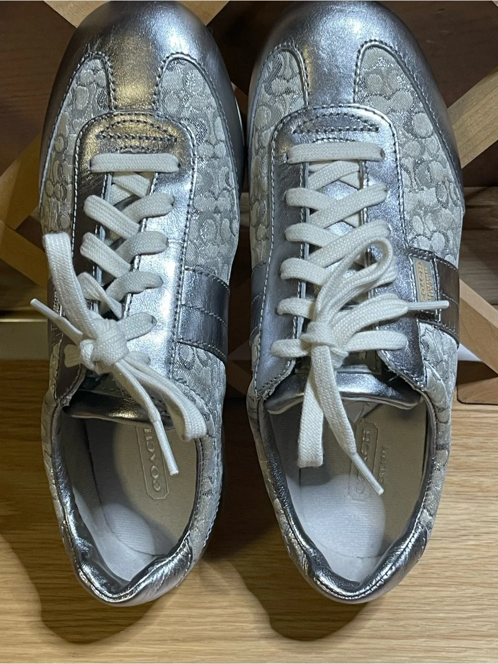 New -Y2K Coach Leatherware EST. 1941 “JOSS” Metallic Silver Leather Sneakers
